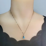 Aquamarine Necklace - 18KGP @ Sterling Silver Blue Aquamarine Pendant - Mini Teardrop Blue Gemstone March Birthstone #297