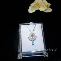 Pink Morganite Necklace Gemstone Lotus Flower Pendant Full Sterling Silver White Gold coated Teardrop Halo Large Pink Gemstone 3 CT #920
