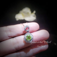 Genuine Peridot Necklace - Green Peridot Rose Flower Style - 18kgp Sterling Silver - Dainty Natural Green Peridot Pendant #454