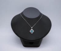 Paraiba Tourmaline Necklace - 18KGP @ Sterling Silver - Royal Flower Blue Gemstone Necklace - Green Paraiba Pendant #539