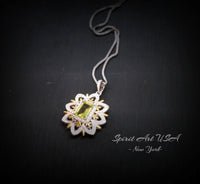 Spirit Flower Genuine Peridot Necklace White Gold coated Sterling Silver Gemstone Gold Rectangle Peridot Pendant Goddess Athena Jewelry #764