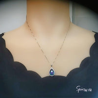 Large Teardrop Mystic Topaz Necklace 5 CT Gemstone Halo Pear Rainbow Topaz Pendant Sterling Silver White Gold Plated Solitaire #564