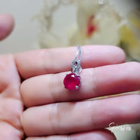 Solitaire Red Ruby Necklace - 18KGP Sterling Silver Simple 1.5 Ct Sim Diamond Red Ruby Pendant - July Birthstone White Gold coated 1023