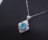 Paraiba Tourmaline Necklace - 18KGP @ Sterling Silver - Royal Flower Blue Gemstone Necklace - Green Paraiba Pendant #539
