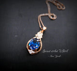 Rose Gold Blue Sapphire Necklace Sterling Silver 3 Ct Oval Large Blue Gemstone Pendant Blue Sapphire Jewelry #647