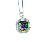 Dainty Cushion Mystic Topaz Necklace - Sterling Silver Gemstone Square Halo Solitaire Royal Rainbow Topaz Jewelry #173