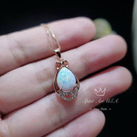 White Flash Opal Necklace - Rose Gold Sterling Silver Teardrop Opal Pendant - High Quality Bridal Wedding Opal Jewelry #243