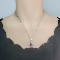 Star Ruby Necklace - Gemstone Royal Flower Ruby Pendant - 18KGP @ Sterling Silver - July Birthstone #749