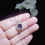 Dainty Cushion Mystic Topaz Necklace - Sterling Silver Gemstone Square Halo Solitaire Royal Rainbow Topaz Jewelry #173