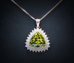 Large Triangle Green Peridot Necklace - Rose Gold Coated Sterling Silver High Quality Trillion Cut 8 CT Peridot Pendant #727