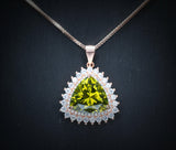 Large Triangle Green Peridot Necklace - Rose Gold Coated Sterling Silver High Quality Trillion Cut 8 CT Peridot Pendant #727