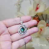 Large Gemstone Peony Emerald Necklace 2.1 CT Oval Cut Emerald Pendant 18KGP @ Sterling Silver #562