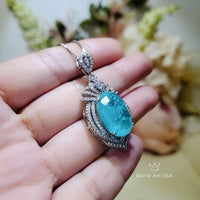 Paraiba Necklace Sterling Silver 14 CT Blue Paraiba Tourmaline Necklace Gemstone Royal Crown Flower Blue Gemstone Jewelry #977