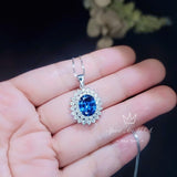 Large Blue Sapphire Necklace - 2.8 CT Double Halo Gemstone Blue Sapphire Pendant - September Birthstone - Jewelry #646