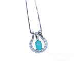 Tiny Horse shoe Paraiba Tourmaline Necklace white gold 18kgp blue gemstone sterling silver horseshoe pendant #189