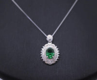 High Quality Emerald Necklace - 18KGP @ Sterling Silver - Halo May birthstone - Green Emerald Jewelry #365