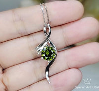 Sterling Silver Bow Peridot Necklace - White Gold coated Swirl Infinity Dynamic 2 CT Green Peridot Pendant - August Birthstone #510