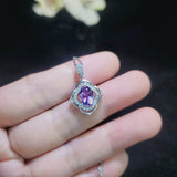 Amethyst Necklace, Flower of Life Style - 18kgp @ Sterling Silver - Genuine Natural Amethyst Jewelry , Crystal Yoga Pendant #322
