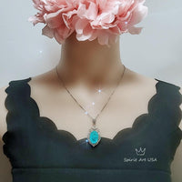 Paraiba Necklace Sterling Silver 14 CT Blue Paraiba Tourmaline Necklace Gemstone Royal Crown Flower Blue Gemstone Jewelry #977