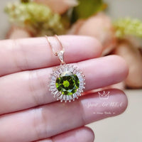 Rose Gold Peridot Necklace Sterling Silver Round Sunshine Large 4 CT Lab Green Peridot Pendant August Birthstone Green Jewelry #489