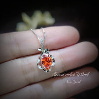 Sterling Silver Sunstone Necklace - 18kgp @ Sterling Silver - 1.8 CT Orange Tangerine Spessartite Garnet Pendant #154