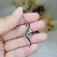 Sterling Silver Bow Peridot Necklace - White Gold coated Swirl Infinity Dynamic 2 CT Green Peridot Pendant - August Birthstone #510