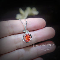 Sterling Silver Sunstone Necklace - 18kgp @ Sterling Silver - 1.8 CT Orange Tangerine Spessartite Garnet Pendant #154