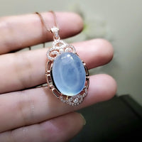 Natural Aquamarine Necklace Sterling Silver 13 ct Oval 18k Rose gold coated Crystal Chakra Healing High Frequency March Birthstone 1047