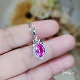 Teardrop Pink Tourmaline Necklace, Gemstone Halo Pink Gemstone Pendant, Sterling Silver White gold Solitaire Fuchsia Gemstone Jewelry #196