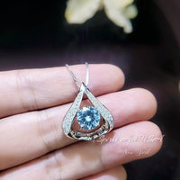 Protective Heart Aquamarine Necklace - Gemstone Fat Triangle Aquamarine Pendant 18KGP & Sterling Silver 2 Ct Round Cut Light Blue Stone #679