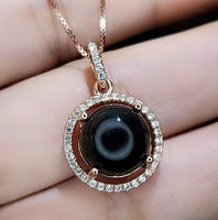 Solitaire Black Onyx Necklace , Classic 4 CT Natural Genuine Onyx Pendant - 18KGP @ Sterling Silver - Black Gemstone Protective Stone #159