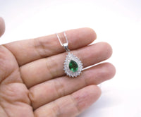 Double Halo Teardrop Emerald Necklace - 18kgp @ Sterling Silver - 1.2 CT Pear Cut Dainty Emerald Pendant #367