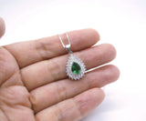 Double Halo Teardrop Emerald Necklace - 18kgp @ Sterling Silver - 1.2 CT Pear Cut Dainty Emerald Pendant #367