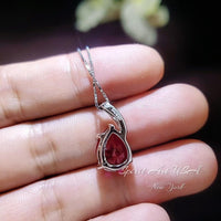 Classic Simple Ruby Necklace - 18KGP& Sterling Silver - Teardrop Red Ruby Pendant - July Birthstone - Pear 3.5 CT Large #683