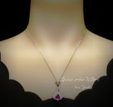 Pink Sapphire Necklace - 18KGP @ Sterling Silver Paved Gemstone Art Deco 3CT Pink Sapphire Pendant #884
