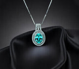 Green Paraiba Necklace - Double Halo - Paraiba Tourmaline Pendant - 18kgp @ Sterling Silver White Gold Oval Cut Paraiba Jewelry #516