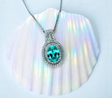 Green Paraiba Necklace - Double Halo - Paraiba Tourmaline Pendant - 18kgp @ Sterling Silver White Gold Oval Cut Paraiba Jewelry #516