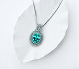 Green Paraiba Necklace - Double Halo - Paraiba Tourmaline Pendant - 18kgp @ Sterling Silver White Gold Oval Cut Paraiba Jewelry #516