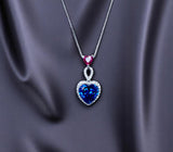 5 CT Blue Sapphire Necklace Sterling Silver Double Heart Pendant White Gold Coated September Birthstone Ruby Heart Jewelry#741