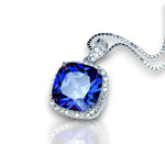 Large Tanzanite Necklace - 18KGP @ Sterling Silver - Halo Square Cushion Deep Blue 5CT Tanzanite #696