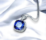 Large Tanzanite Necklace - 18KGP @ Sterling Silver - Halo Square Cushion Deep Blue 5CT Tanzanite #696