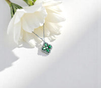 Four Leaf Clover Emerald Necklace Sterling Silver Green Emerald Pendant May Birthstone Simple Gemstone Jewelry 080