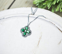 Four Leaf Clover Emerald Necklace Sterling Silver Green Emerald Pendant May Birthstone Simple Gemstone Jewelry 080
