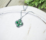 Four Leaf Clover Emerald Necklace Sterling Silver Green Emerald Pendant May Birthstone Simple Gemstone Jewelry 080