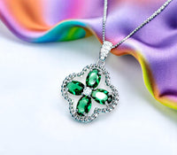 Four Leaf Clover Emerald Necklace Sterling Silver Green Emerald Pendant May Birthstone Simple Gemstone Jewelry 080