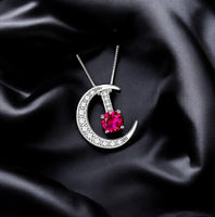 Crescent Moon Ruby Necklace full 925 Sterling Silver Two Pendant One Necklace July Birthstone adjustable chain #226