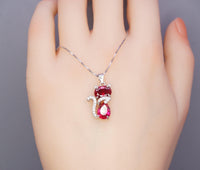 Ruby Necklace Sterling Silver Cat 1.5 Ct Kitty Sim Gemstone Red Pendant 18kgp July Birthstone Pet Lover Jewelry #211