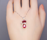 Ruby Necklace Sterling Silver Cat 1.5 Ct Kitty Sim Gemstone Red Pendant 18kgp July Birthstone Pet Lover Jewelry #211