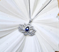 Tanzanite Necklace Lotus Flower Style Water Lily Pendant 18KGP @ Sterling Silver Birthstone Jewelry #1118