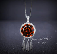 Large Spessartite Garnet Necklace - Dream Catcher Pendant - 18kgp @ Sterling Silver - Red Orange Garnet Jewelry #691